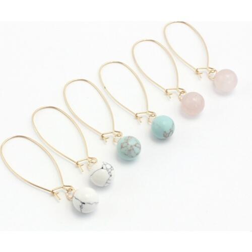 3 Colors White Green Marble Natural Stone Earrings Round Pink Quartz Gold Color Brincos Pendientes Jewelry for Women