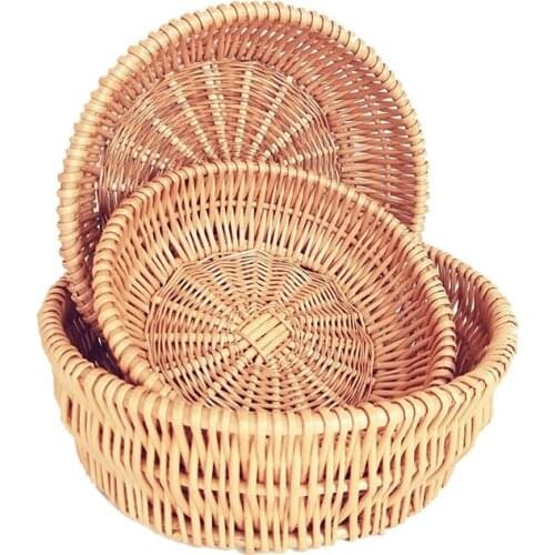 3 Pack Round Bread Basket For Serving Set,Wicker Woven Storage Basket,Fruit Candy Cake Tray,For Keys,Wallet,Cell Phone