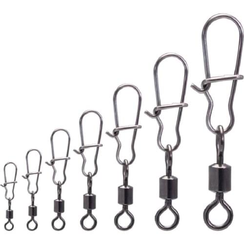 50Pcs Pike Fishing Accessories Connector Pin Bearing Rolling Swivel Stainless Steel Snap Fishhook Lure Swivels Tackle