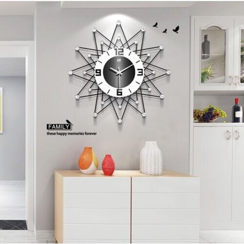 50cm Vintage Metal Art Wall Clock Luxury Diamond Large Wall Watch Orologio Da Parete Clock Morden Design Home Living Room Decor