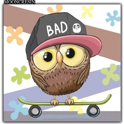 5D Diy Diamond Painting Cross Stitch Owl Playing Scooter Needlework 3D Diamond Embroidery Full Round Mosaic Decoration Resin Kit
