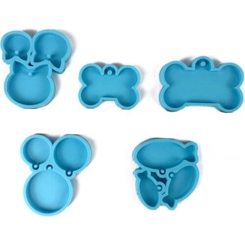 5Pcs Silicone Bone Round Cat Fish Shape Pendant Resin Mold DIY Dog Tag Dog Bone Shaped Keychain Resin Casting Molds Kit 634D