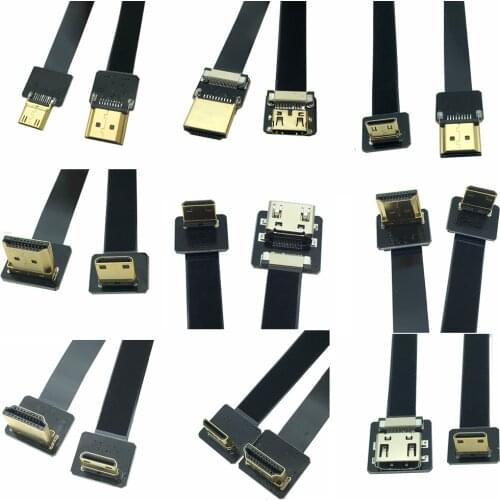 A-C) FPV HDMI to Mini HDMI-compatible Adapter 90 Degree Angle FPC Ribbon Flat HDMI Cable Pitch 20pin for Aerial Photography