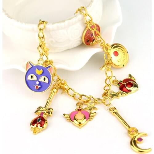 Sailor Moon Shielded Star Charms Bracelets Cardcaptor Sakura Magic Girls Star Pet Elf Women Girl Bangles Jewelry