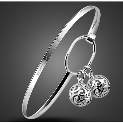 Free shipping 100% 925 Sterling Silver Bracelet Cute Girl Hollowed-Out Ball Bangle Women Fashion Jewelry Gift