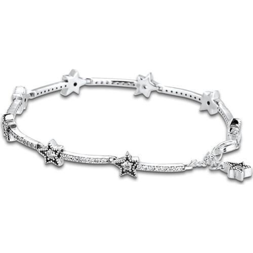 Celestial Stars Bracelet Clear CZ 925 Sterling Silver Bracelets Jewelry Female Fashion Chain Bracelets for Women Winter Jewelry