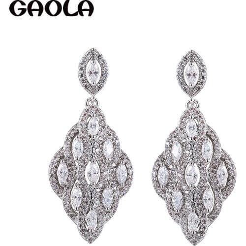 GAOLA Luxury Beautiful Geometric Tear Drop Cubic Zirconia Stud Earrings Wedding Jewelry GLE6318