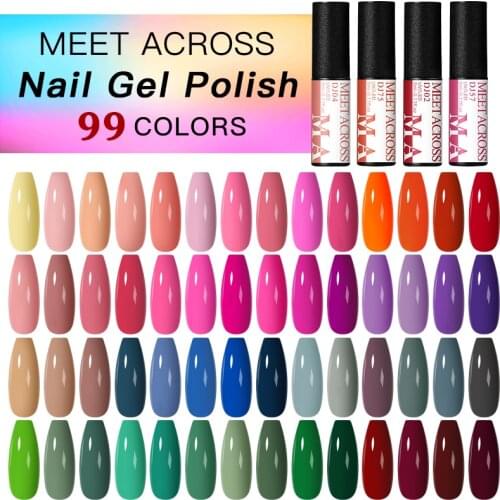 MEET ACROSS 5ml Gel Nail Polish Semi-Permanent UV LED Lacquer All For Manicure Bright Color Varnish Matte Base Top Coat
