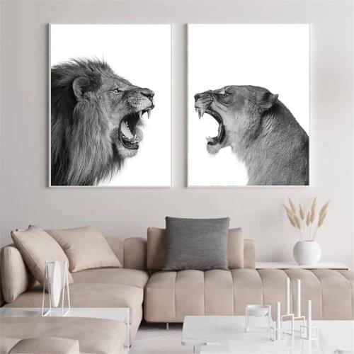 Lion And Lioness Canvas Painting Black White Poster Woodland Animal Art Print Painting Nordic Wall Art Picture Living Room Decor