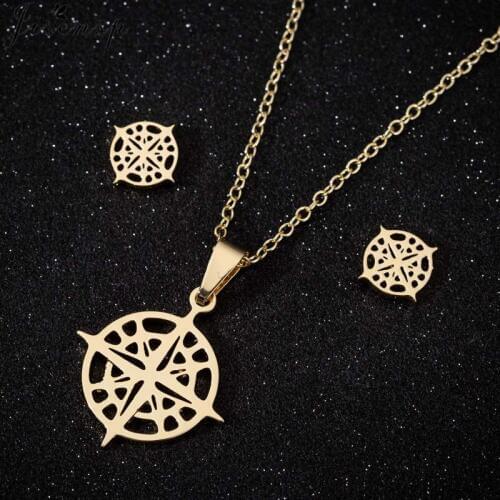 Jisensp Stainless Steel Jewelry Sets Unique Symmetrical Pattern Cross Pendant Necklace Earrings for Women Men Christmas Gift