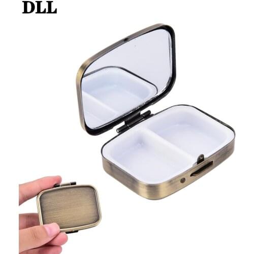 2 Grid Pill Storage Box Bronze Metal Rectangle Waterproof storage Package Box 56*44*15mm Moistureproof Medicine Holder