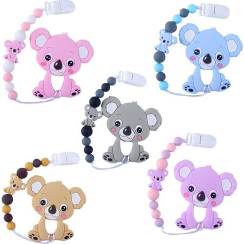 Cute Infants Molar Toy Cartoon Animal Koala Tooth Gel Pacifier Chain Newborn Baby Silicone Teether Bathing Gifts