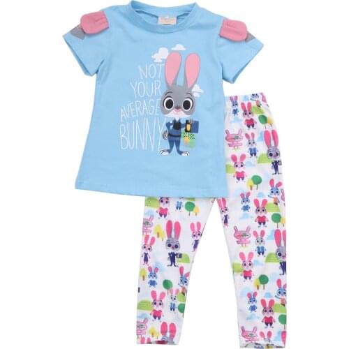 2018 Fashion 2Pcs Kids Baby Girl Outfitx Cartoon Cotton Rabit Shirt T-shirt Tops+Long Pants Jeans Clothes 2-7Y