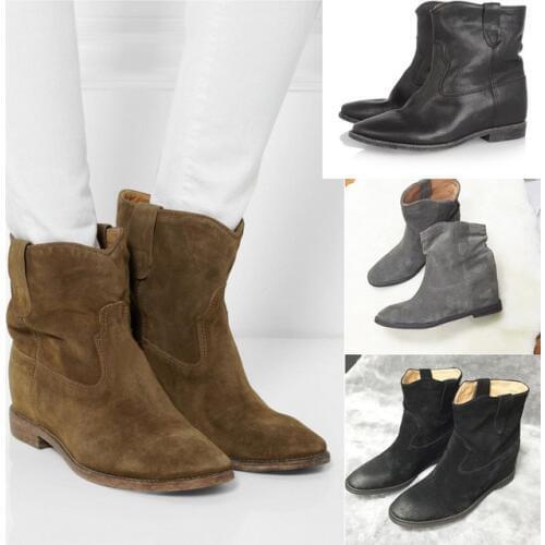 Fashion Suede Womens Shoes Wedge Vintage Ankle Boots Genuine Lether Womens Slip On Snow Boots 2019 New Warm Womens Flat Shoes