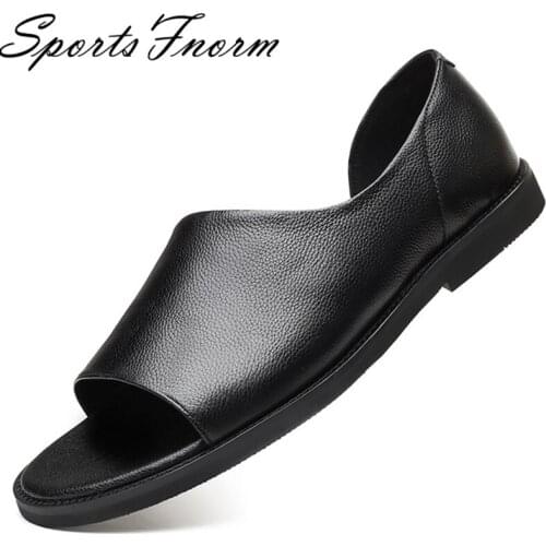 New 2021 Men Real Leather Shoes Summer Sandals Shallow PU Insole Hollow Out Beach Sandals Cool Ladies Footwear Size 38-48 Shoes