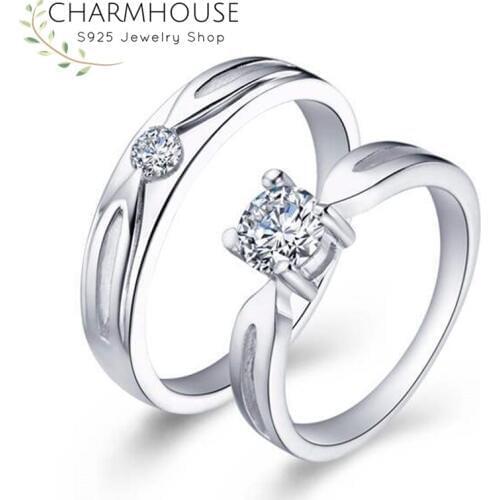 Couples Rings Set For Men Women S925 Pure Silver Finger Ring With Zirconia Wedding Band Engagement Jewelry Accessories Gifts