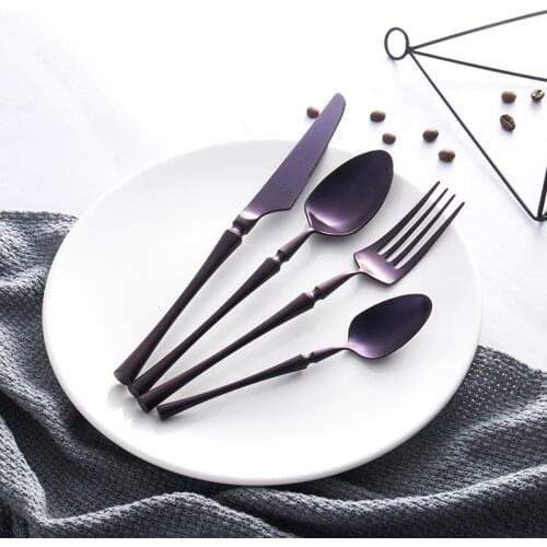 24pcs/Lot Luxury Silverware Purple Cutlery Set 304 Stainless Steel Dinner Knife Fork Dinnerware Tableware Kitchen Accessories