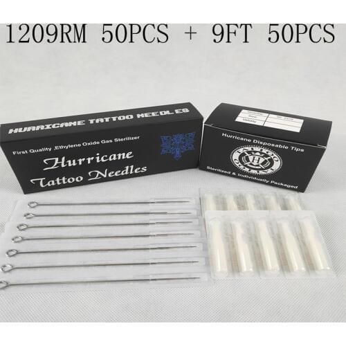 Tattoo Needle Tips (9RM+9FT) 50pcs Disposable Sterile Tattoo Needle+50pcs Disposable Tattoo Tips Mixed