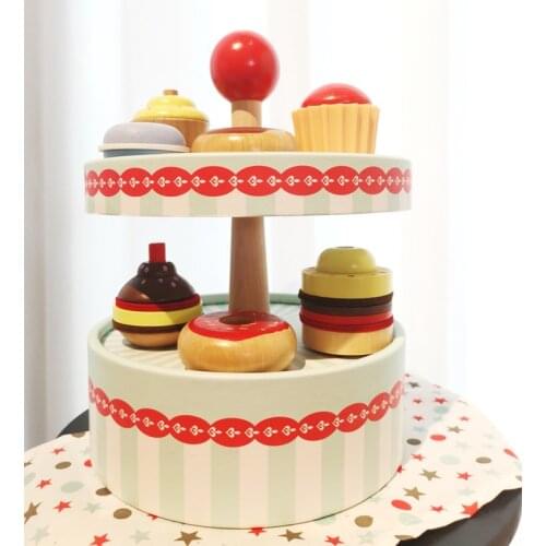 Girl New Birthday Gift Simulation Disc Cake Tower Young Children Wooden Cutie Pretend Play Kitchen Little Princess Toy