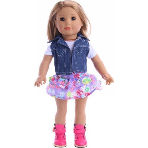 New Style 3PCS Waistcoat + white T-shirt + skirt Doll Clothes for 18 inch American ,Children best Birthday Gift