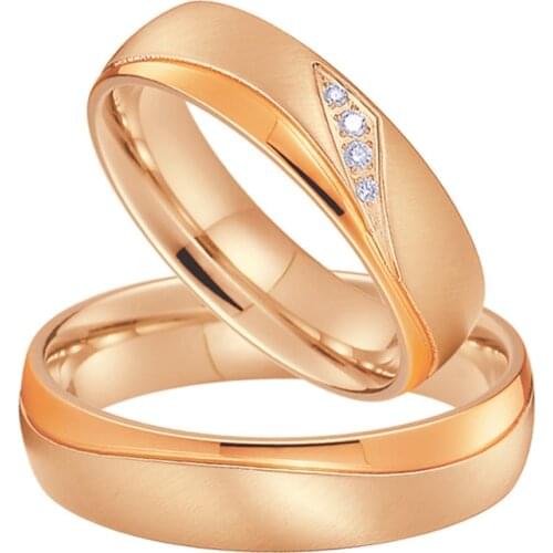 1 pair 14k rose gold plated couple wedding rings for men and women lovers alliance jewelry anniversary marriage finger ring