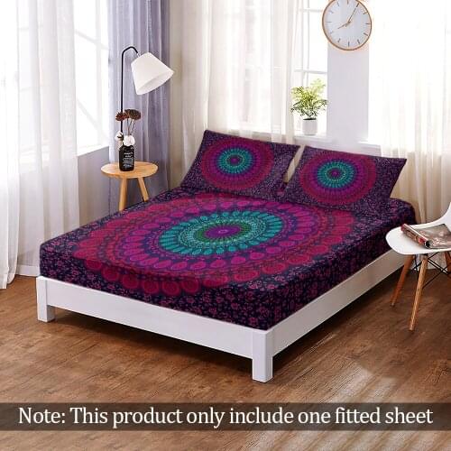 Custom Modern Elastic Band Bed Sheet 3D Print Fashion Bohemian Mandala Fitted Sheet Bedroom Flats Home Decor Adult Queen King