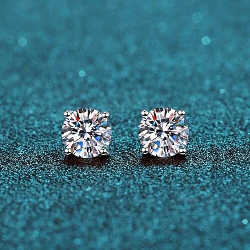 BOEYCJR S925 Classic 4 Prongs 0.5/1/1.5ct F color Moissanite VVS Fine Jewelry Diamond Stud Earring With certificate for Women