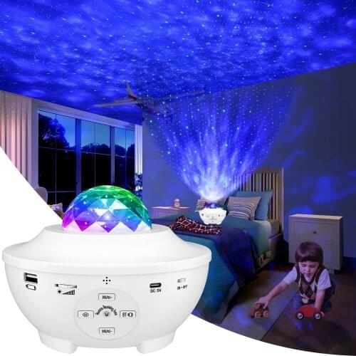 LED Star Galaxy Projector Starry Sky Night Light Ocean Wave Music Player Remote Projection Rotating Lamp For kids Bedroom Gifts