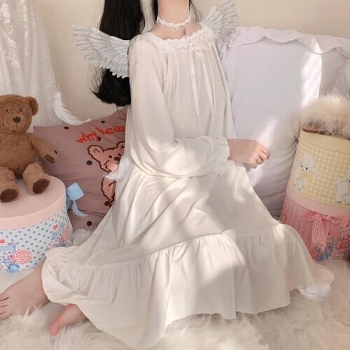 Japanese nightdress white lace nightgown loose long-sleeve kimono night gown new arrival underwear pregnant women pijamas robes