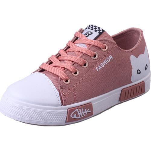 Womens flat cartoon canvas shoes 2018 new summer white lace student shoes ladies casual shoes womens sports shoes comfortable