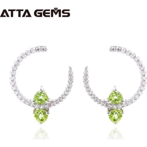 Natural Peridot Sterling Silver Earring for Women Party Birthday Gift Natural Gemstone Birthstone for August Simple Fashion Gift