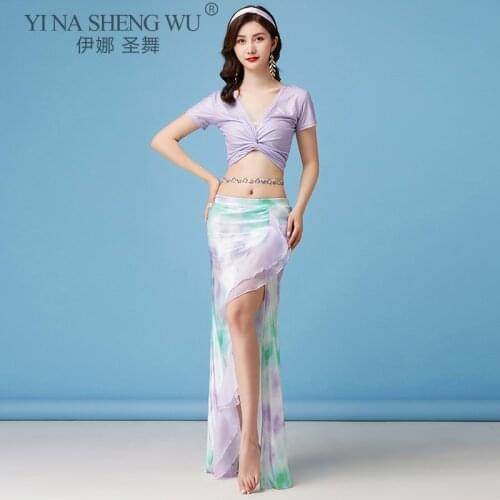 Belly Dance Set New Practice Clothes Summer Female Eastern Elegant V-neck Top Performance Clothing Suit Was Thin Sexy Long Skirt