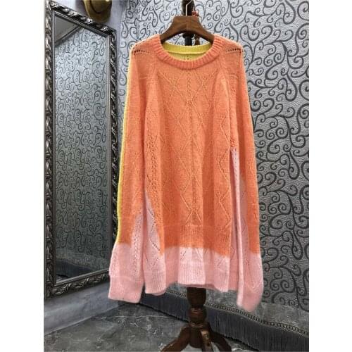 2021 Autumn Fashion Sweaters High Quality Women Color Block Knitting Long Sleeve Casual Loose Pullovers Ladies Soft Knit Wear