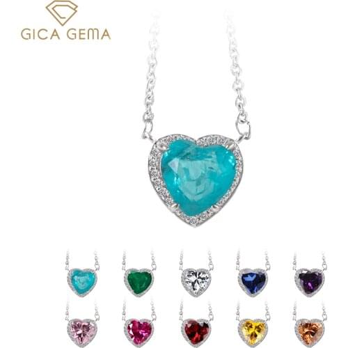GICA GEMA 925 Sterling Silver Love Heart Created Paraiba Engagement Romantic Cute Yellow Gold Pendant Necklace Fine Jewelry