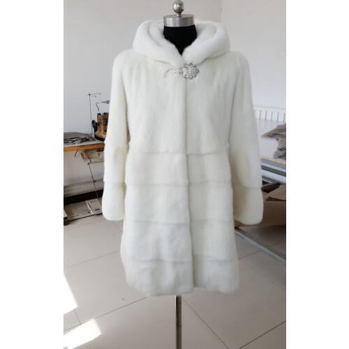 Women real mink fur coat lady whole mink fur long section hooded outerwear female winter overcoat