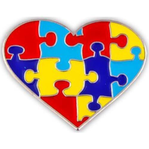Autism Heart Shaped Puzzle lapel badges pins brooches for event gifts -Iron+butterfly button Free shipping(300pcs/lot)