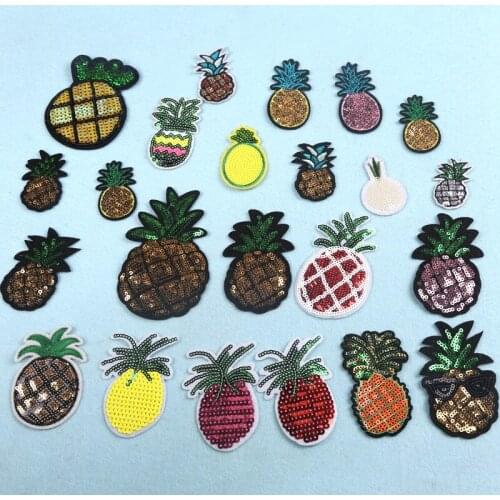 100pcs/lot Luxury Sequined Fruit Pineapple Embroidery Patches Clothing Decoration Backpack Diy Iron Heat Transfer Applique