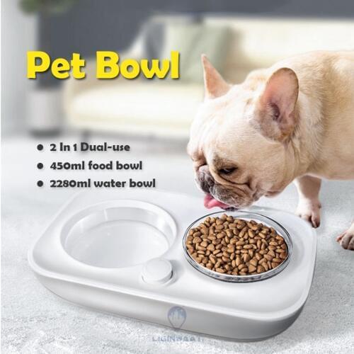 2 In 1 Dog Bowls Pet Double Bowls with Automatic Water Dispenser Leak Proof Neck Protection Food Bowls for Cat Dog Pet Supplies