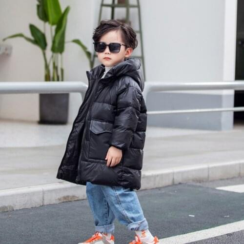 2021 Winter Boys Down Jackets Children Hooded Parka Autumn Baby Girls Warm Long Coat Fashion Korean Kids Outerwear Zipper Jacket