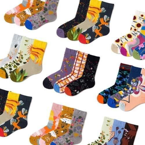 3 Pairs/lot Happy Women Men Warm Funny Cute Socks Novelty Skateboard Hip Hop Couple Cartoon Streetwear Kawaii Short Cotton Socks