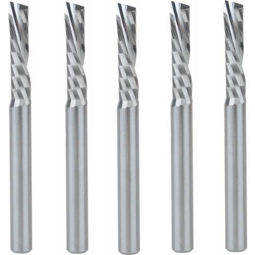 5pc 4x17mm Down Cut Cutters,Left-handed 1 Flute End Mill Carbide Cutting Tools Bits on Clean Machining Acrylic/Woodworking