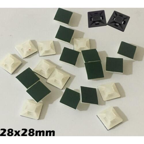 50pcs 28x28mm 28*28 White Black Nylong Square Plastic Green Self Adhesive Wire Zip Fixed Holder Cable Tie Mount Base