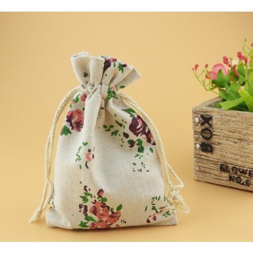 50Pcs 10x14cm Small Sweet Flower Jute Drawstring Gift Bag Incense Storage Cosmetic Spice Accessories Sachet Packing Linen Bags