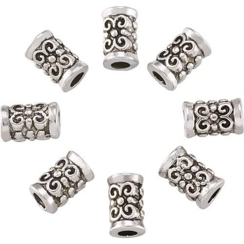50pcs Spacer Charm Beads Tube Beads for Jewelry Bracelet Necklace Making DIY Antique Silver Color 5x7mm