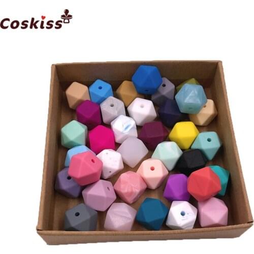 50pc 14mm Mix Color BPA Free Food Grade Geometric Hexagonal Beads Baby Chew Soft Silicone Teething Beads For DIY Jewelry Making