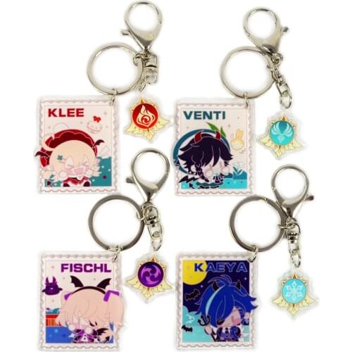 Anime Keychain Genshin Impact Acrylic Key Chain Accessories Cute Figure Klee Venti Fischl Kaeya Bag Pendants Fans Gift Wholesale