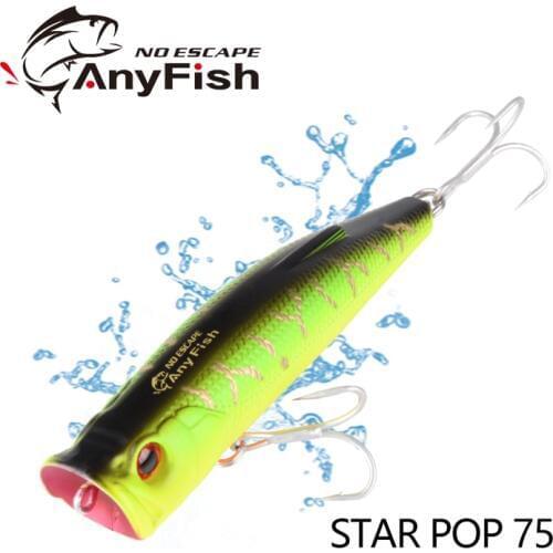 ANYFISH STAR POP75 Floating fishing lure artificial bait 7.5cm 9.5g Hard Bait with 2 Fishing Hooks Fishing Tackle Lure 3D Eyes