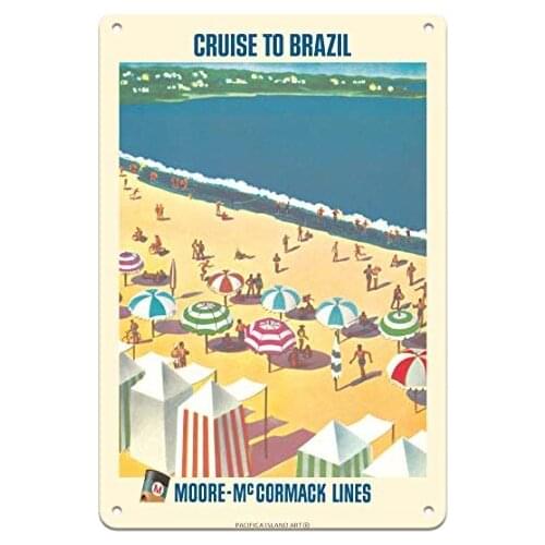Brazil - Brazilian Beach Resort - Moore-McCormack Lines - Ocean Linerc.1964 Metal Tin Sign