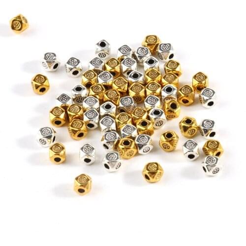 4*3mm Faceted Metal Alloy Tibetan Square End Beads Cube Loose Spacer Beads for Jewelry Making Diy Bracelet Supplies Accessories