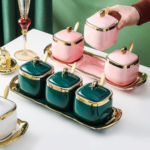 Seasoning bottle Salt monosodium glutamate can sauce boats Tableware Plate Simple luxury oil bottle Ceramic seasoning tank Box